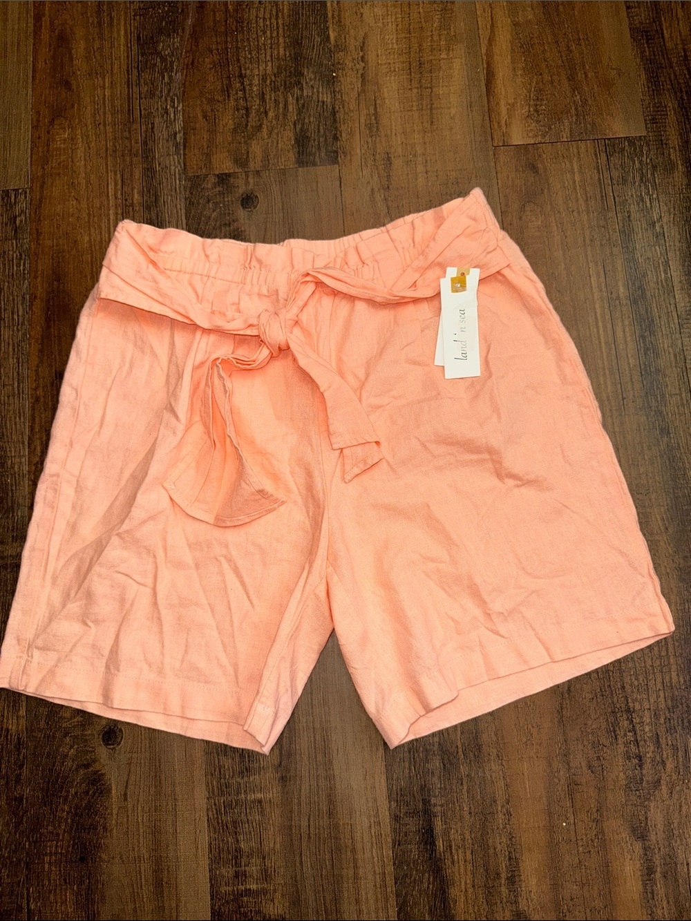 Tie-Waist Peach Bermuda Shorts 54% linen,46%rayon